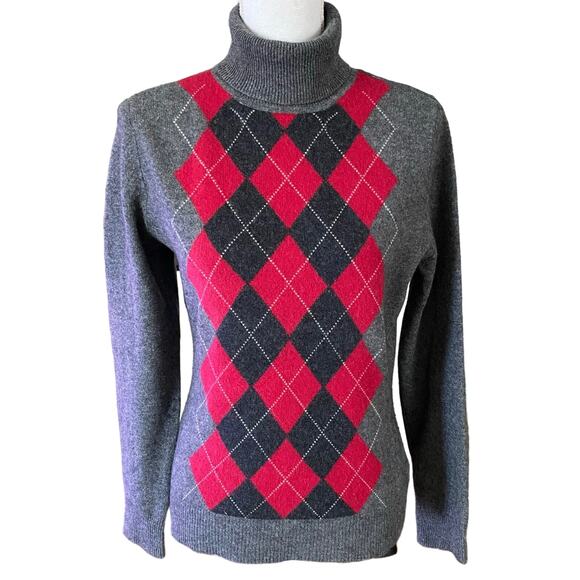 Apt 9 Size M Medium 100% Cashmere Argyle Sweater Turtleneck - Picture 1 of 3